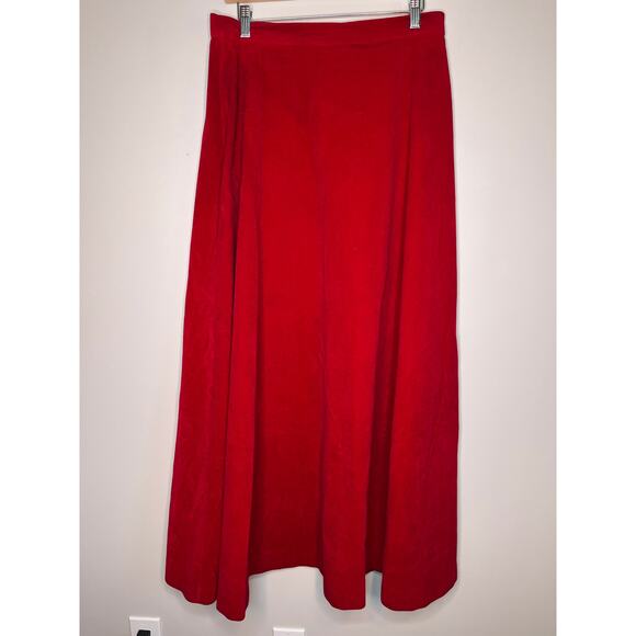 1960s Vanity Fair Christmas Red Velour Velvet Holiday Volup Glam Maxi Skirt XL - Picture 1 of 5